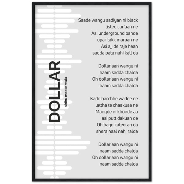 Dollar - Sidhu Moose Wala - Song Lyrics Wall Art
