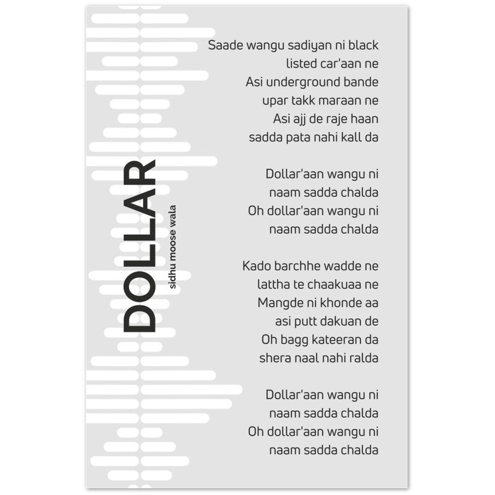 Dollar Sidhu Moose Wala Song Lyrics Wall Art – With Pyar