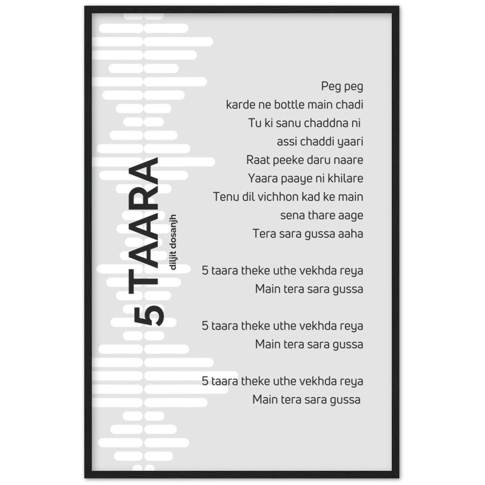 5 Taara - Diljit Dosanjh - Song Lyrics Wall Art