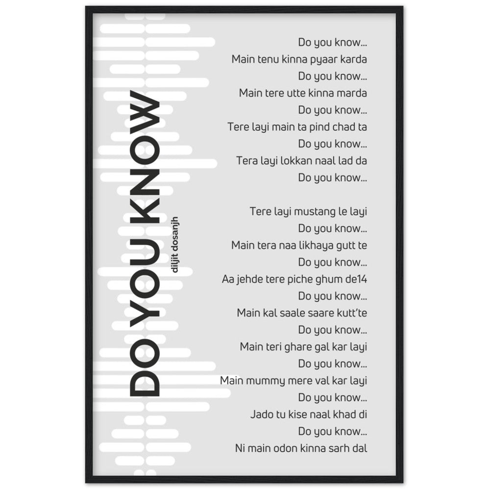 Do You Know - Diljit Dosanjh - Song Lyrics Wall Art