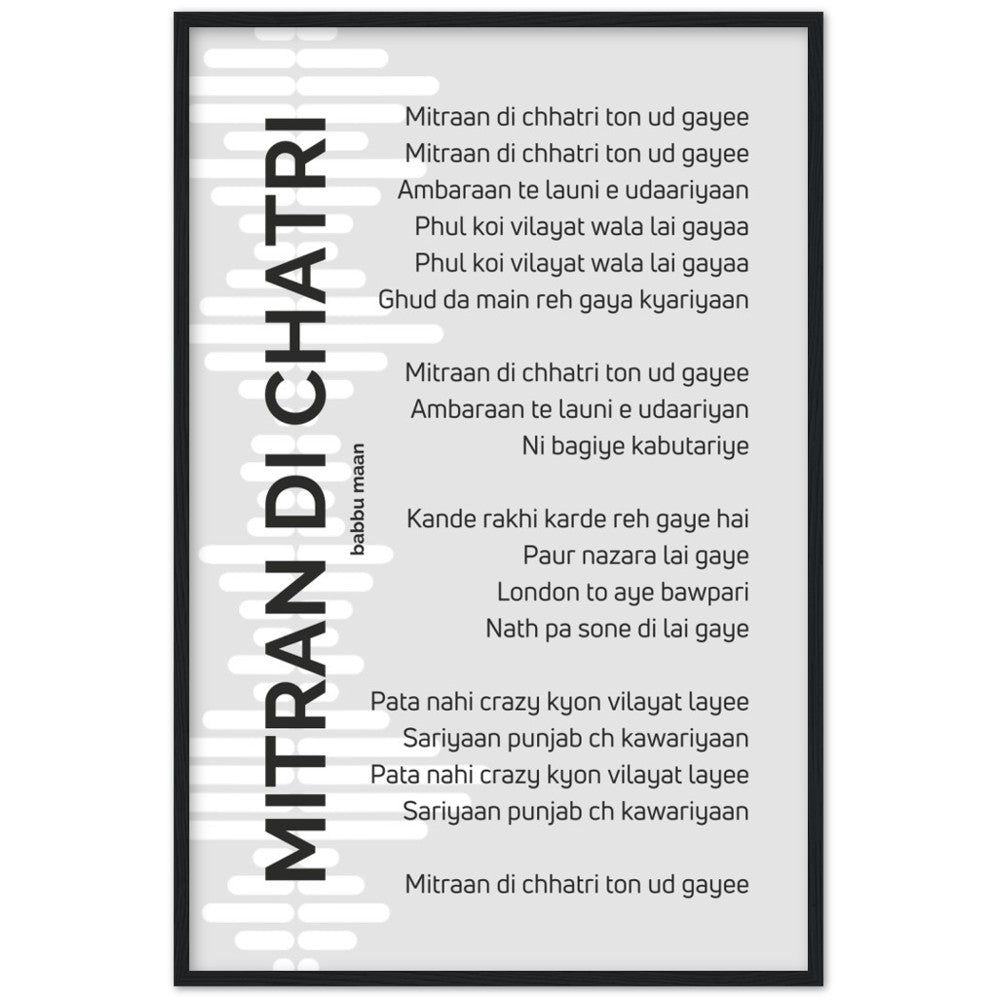 Mittran Di Chhatri - Babbu Maan - Song Lyrics Wall Art